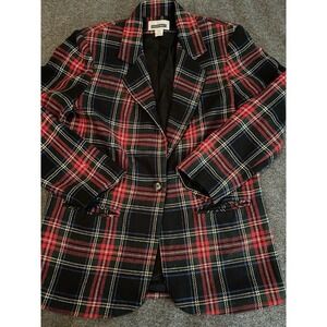 Vintage Prophecy 80's Women's Red Black Plaid Blazer Shoulder Pads Size 8